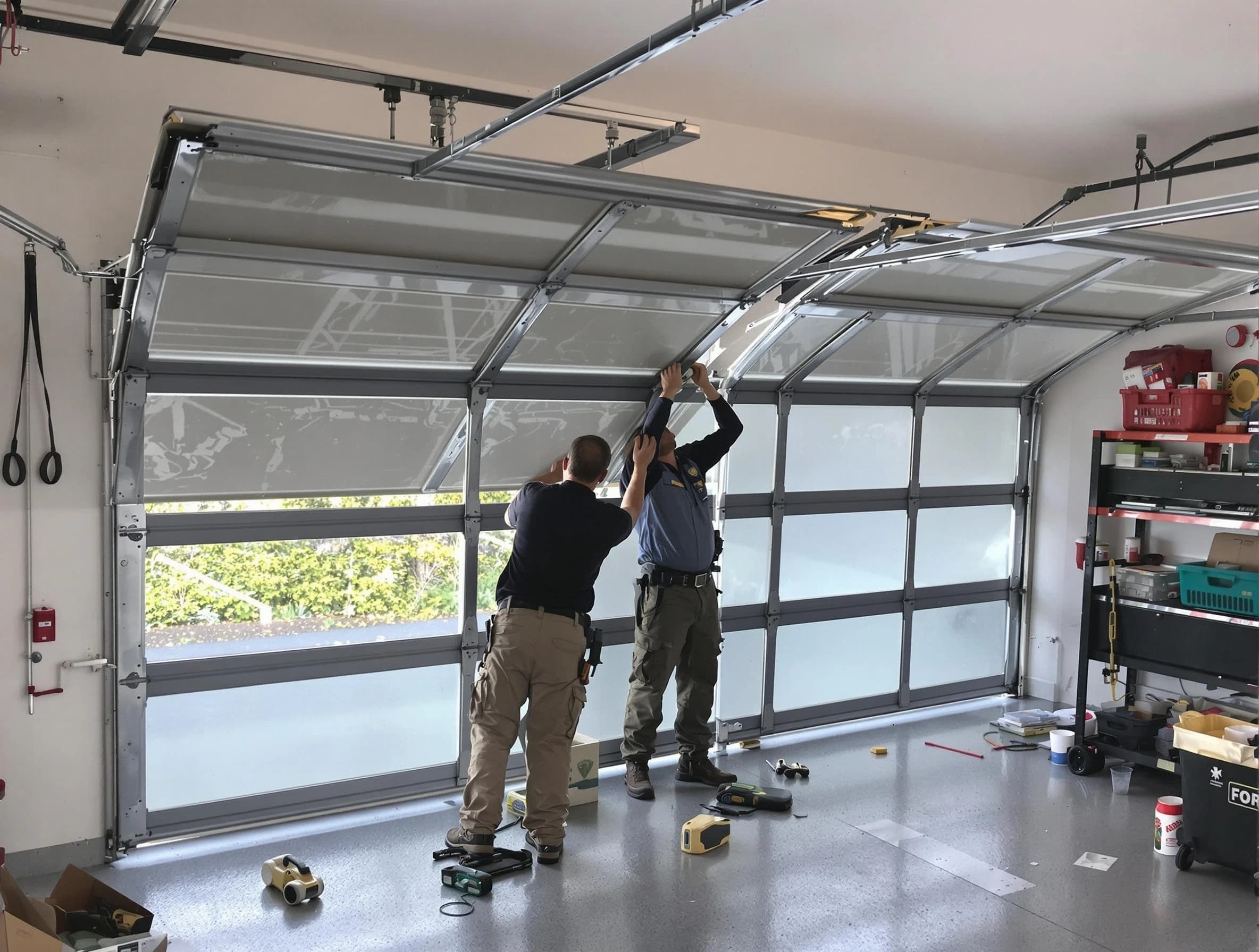 Carnot-Moon Garage Door Repair expert performing precise panel replacement on Carnot-Moon garage door