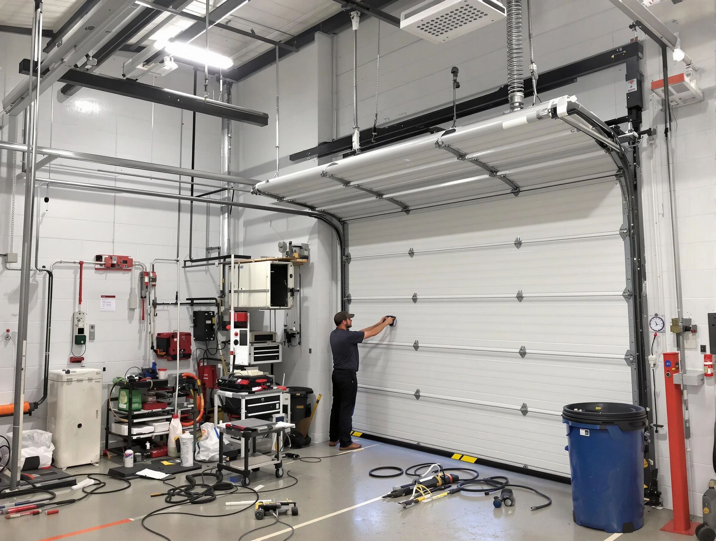 Carnot-Moon Garage Door Repair certified technician performing commercial door repair at a Carnot-Moon business facility