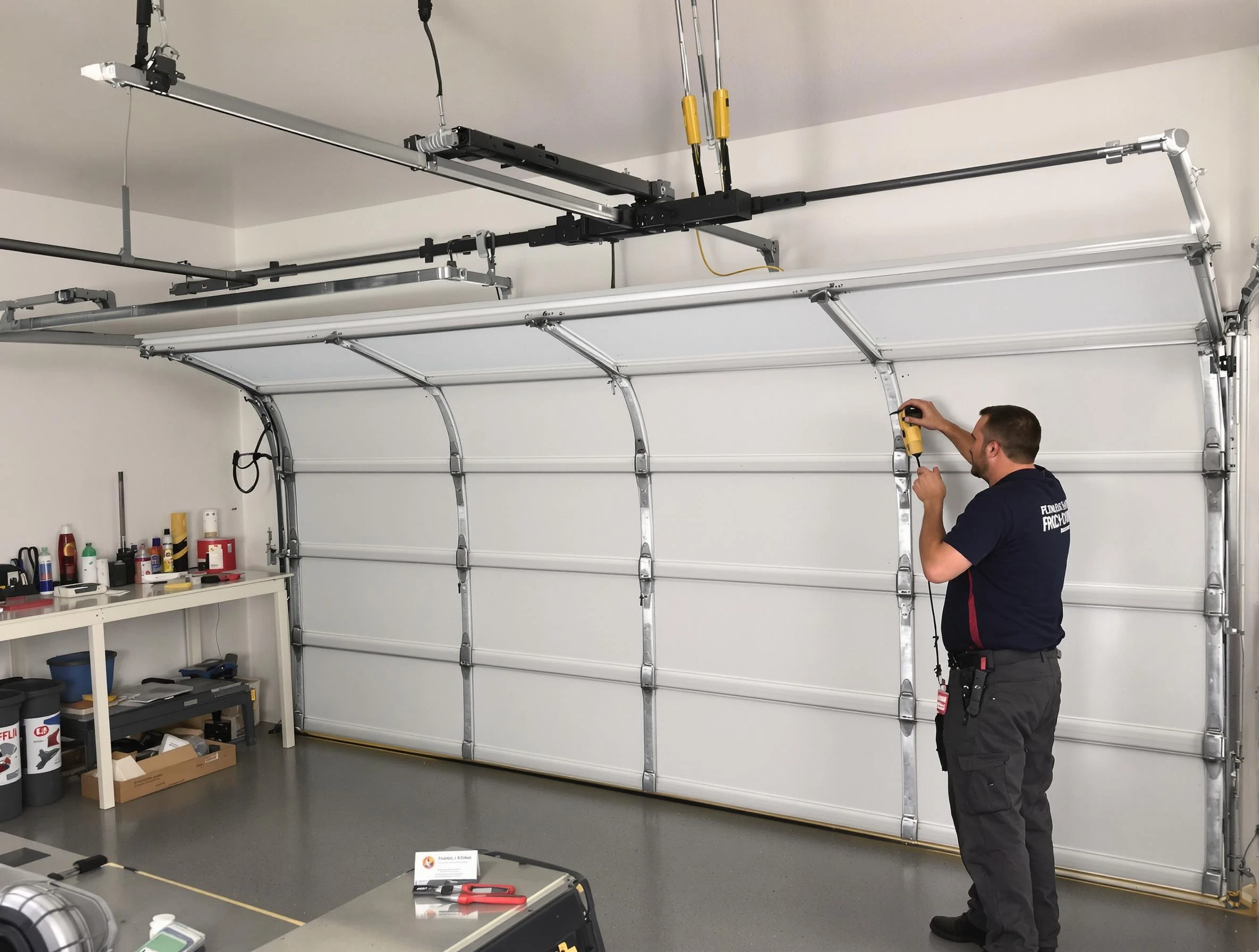 Carnot-Moon Garage Door Repair certified technician performing overhead door system repair in Carnot-Moon