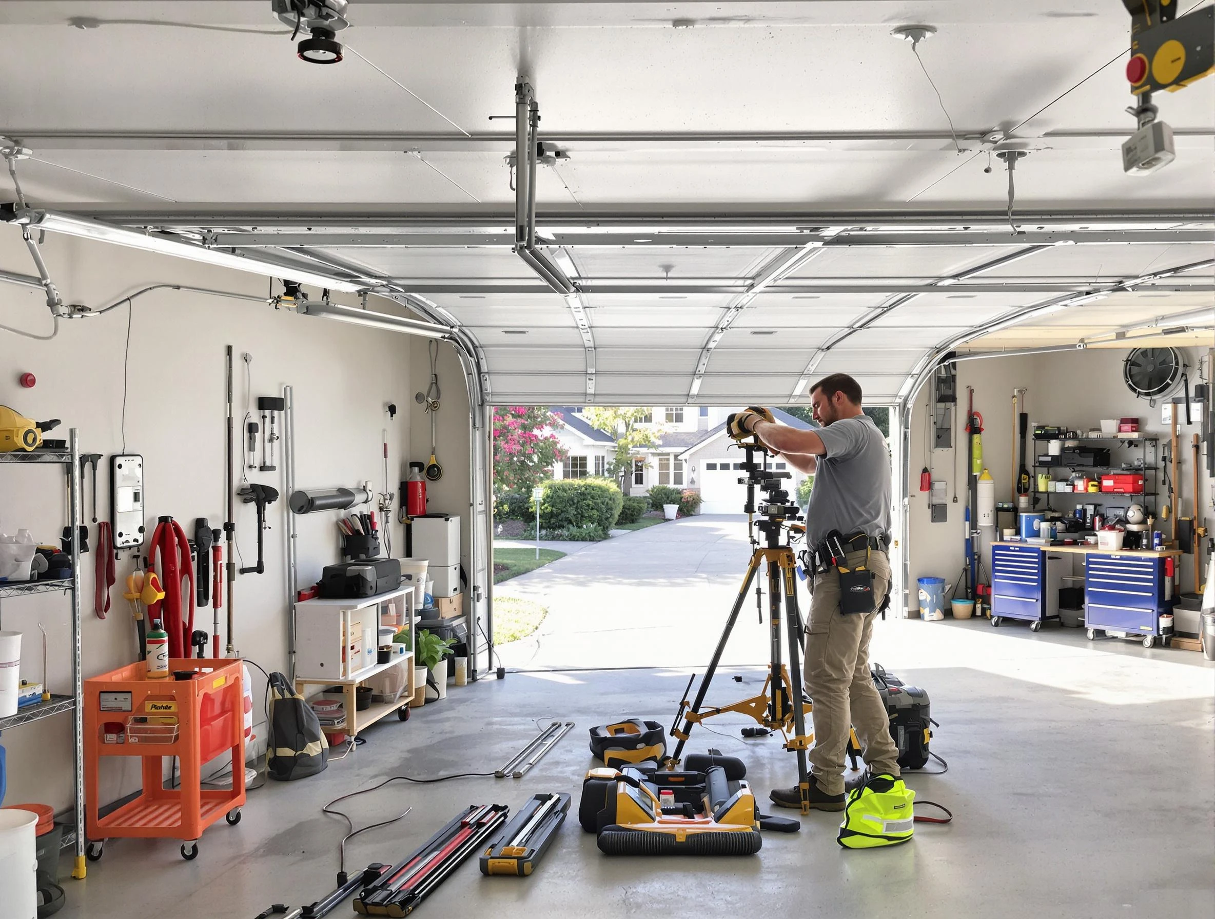 Carnot-Moon Garage Door Repair specialist performing laser-guided track alignment in Carnot-Moon